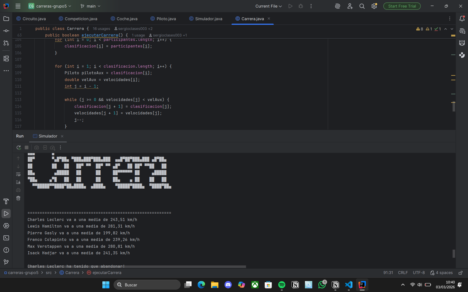 Captura CAMPEONATO F1 Java
